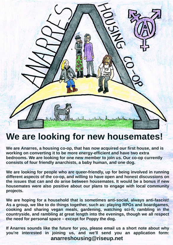 A5 poster for Anarres: "We are looking for new housemates!"
