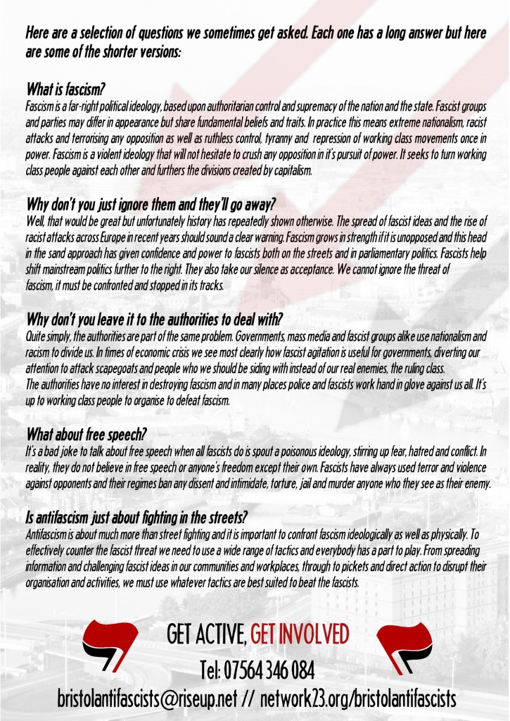 Bristol Antifascists leaflet - Back