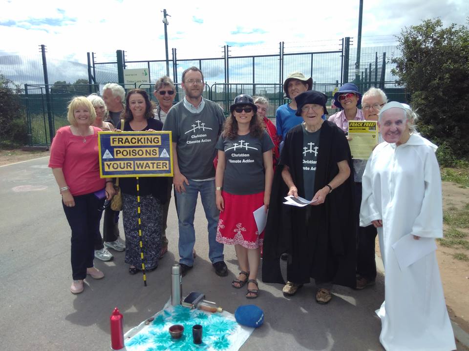 Pope and Martin Luther at fracking site