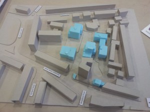 Architect's model of Hathersage and Besant Court Estate following new build developments.