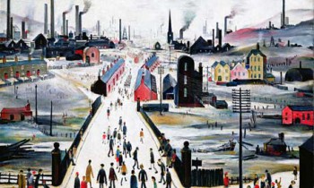 A detail from LS Lowry's The Canal Bridge (1949)