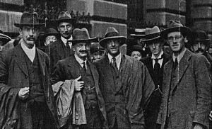 Walter Ayles (left) with other leaders of the No-Conscription Ferllowship in April 1916