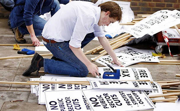 man making placards