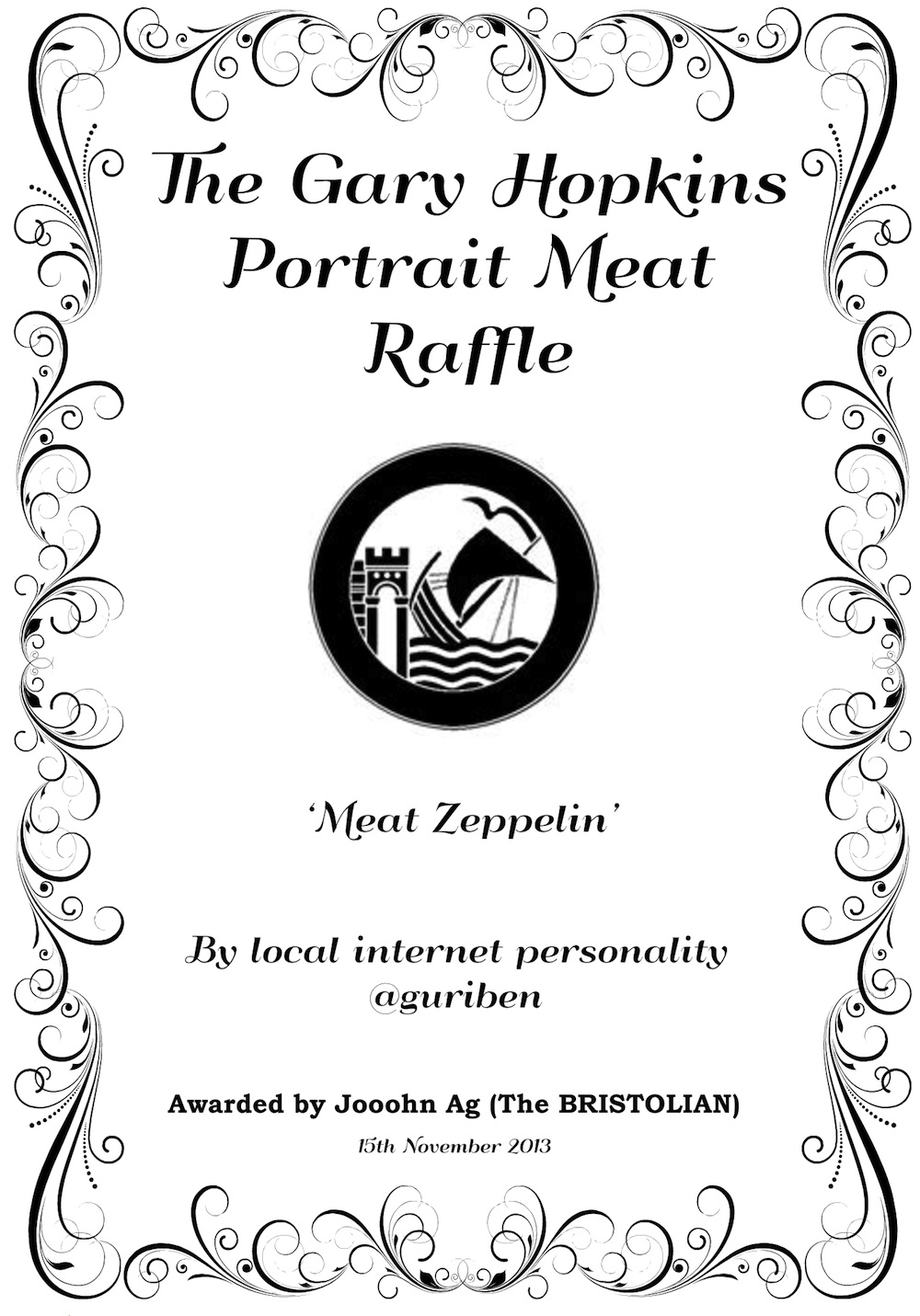 That Gary Hopkins Meat Raffle prize certificate in full