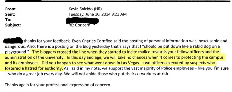 ASU Head Kevin Salcido Response to officer responding to his absurd blanket email.