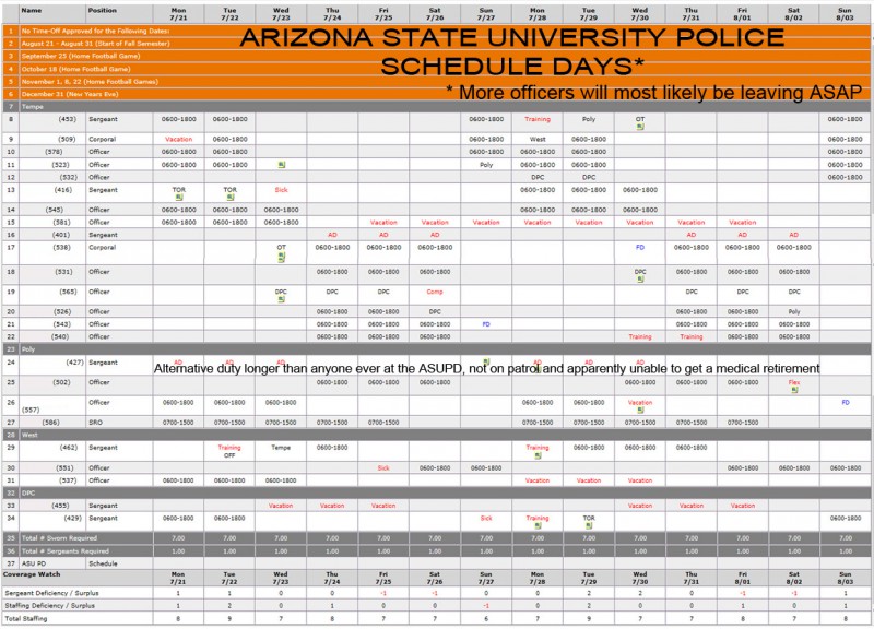 ASU Police Day Schedule 