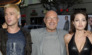 Producer Arnon Milchan with Brad Pitt and Angelina Jolie at the premiere of Mr and Mrs Smith. photograph: L Cohen